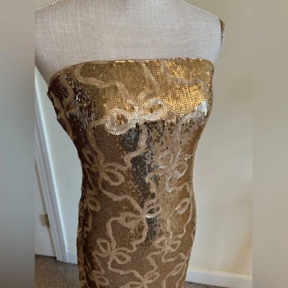Anthropologie If by Sea Maxi Strapless Gold Sequence Dress size S - Picture 4 of 11